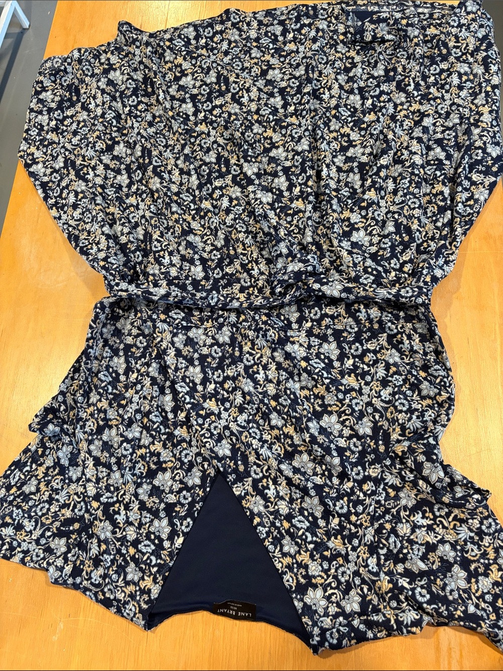Lane Bryant ~ Navy Blue Floral Belted Dress Ruffle Sleeve Layered